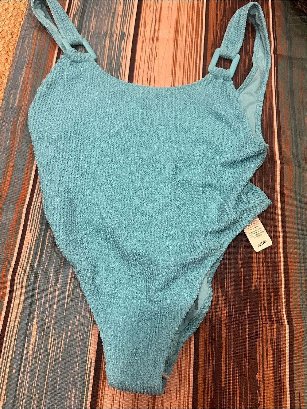 Aerie LargeTextured Turquoise Blue One-Piece Swimsuit
